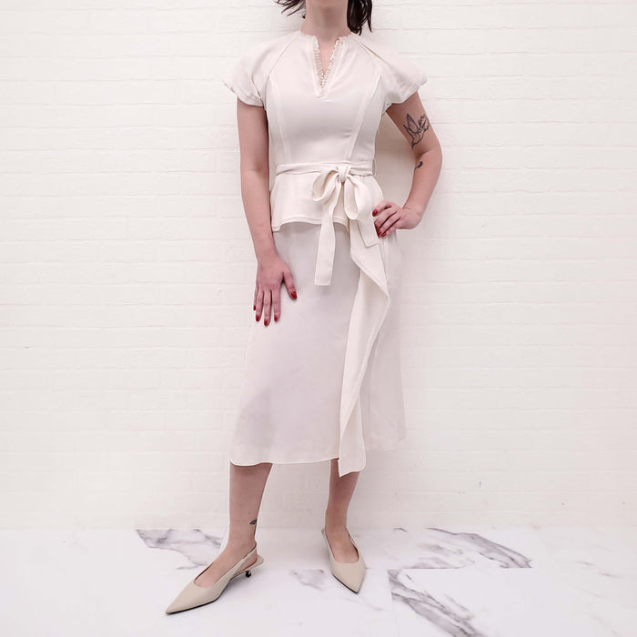 ULLA JOHNSON CREAM WHITE DRESS WITH TIE - SIZE 0