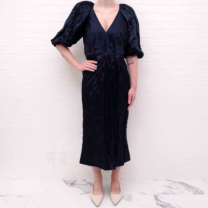 ULLA JOHNSON NAVY CRINKLE DRESS - SIZE 6