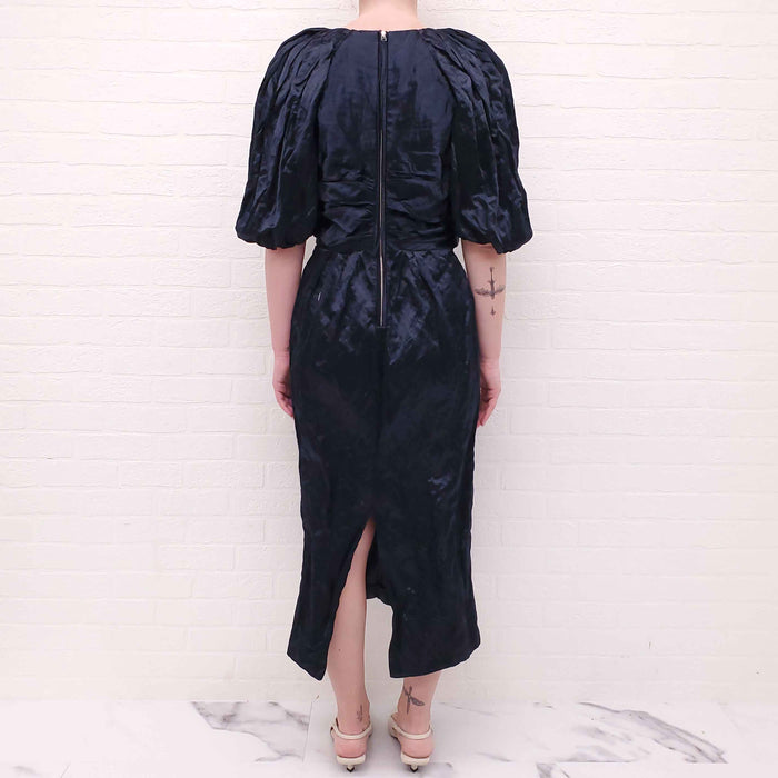 ULLA JOHNSON NAVY CRINKLE DRESS - SIZE 6