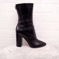 VALENTINO BLACK LEATHER BOOTIES WITH ROCKSTUD HOOP DETAIL - SIZE 36