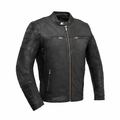 Veloci men's black cowhide motorcycle jacket, front view