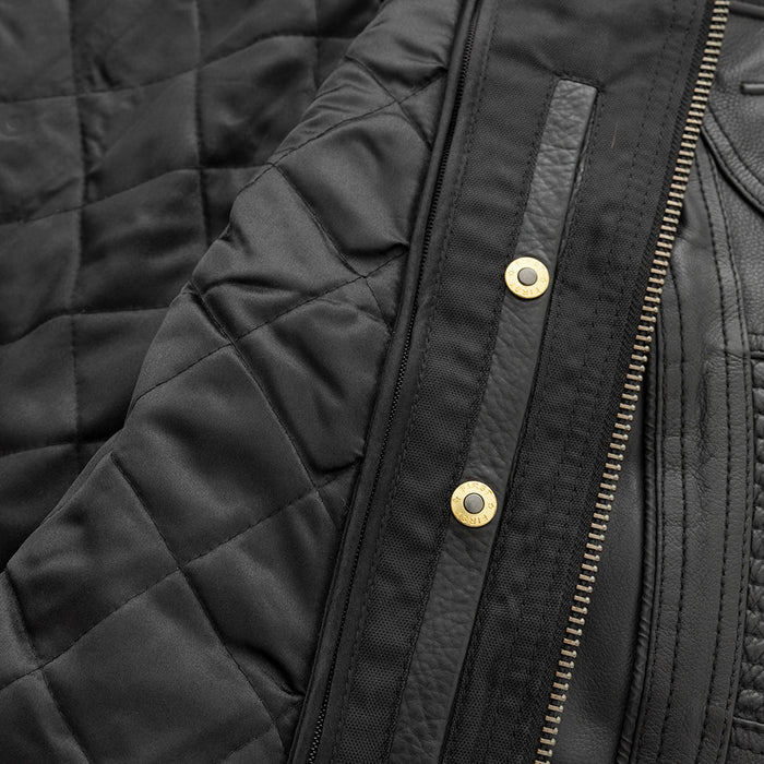 Veloci leather jacket quilted thermal liner and interior snap detail