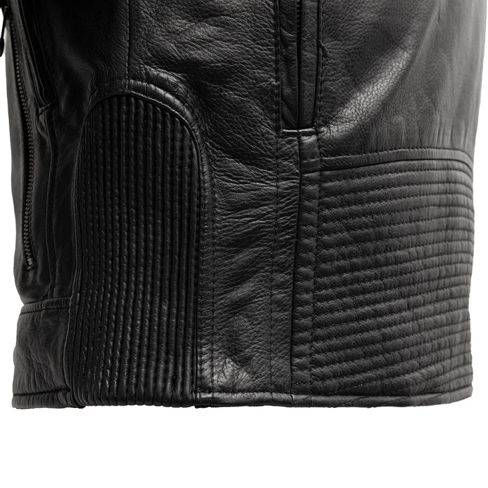 Veloci leather jacket lower back stretch panel and leather detail