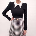 VERSACE BLACK BODYSUIT WITH WHITE RHINESTONE AND PEARL COLLAR - SIZE 38