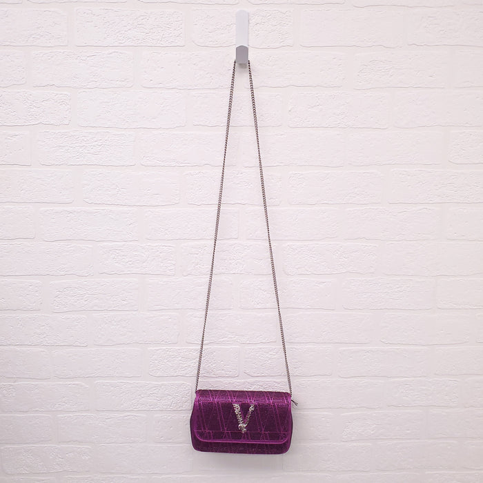 VERSACE PURPLE MINI VIRTUS CRYSTAL PAVÉ EVENING BAG