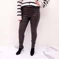 VINCE DARK GREEN LEATHER LEGGINGS - SIZE L