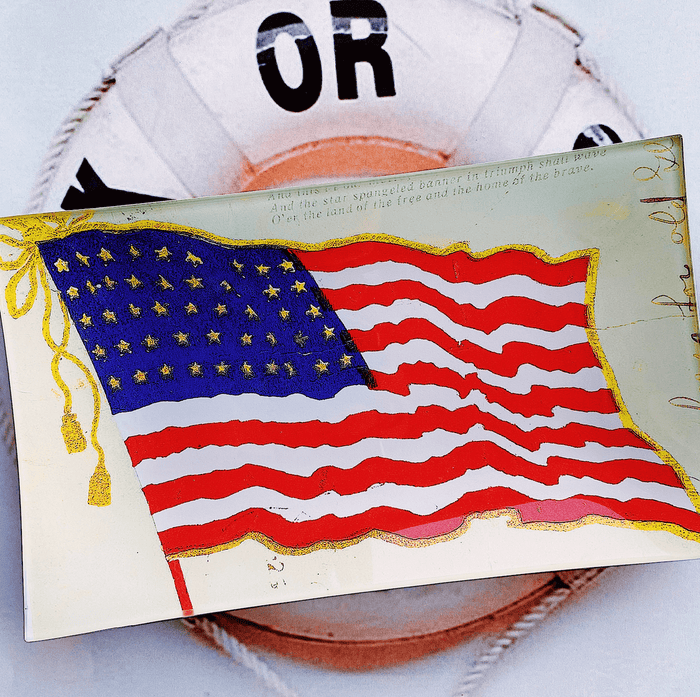 Vintage Flying American Flag Decoupage Glass Tray - Ben's Garden