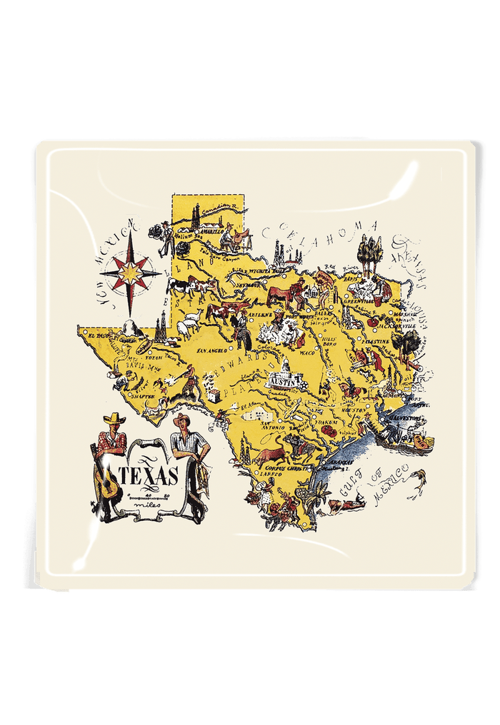 Vintage Texas Illustration Decoupage Glass Tray - Ben's Garden