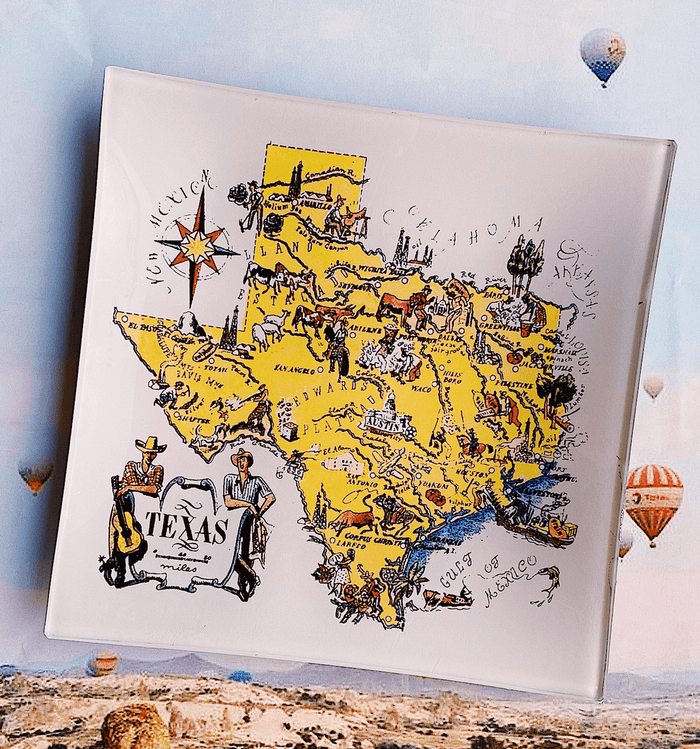 Vintage Texas Illustration Decoupage Glass Tray - Ben's Garden