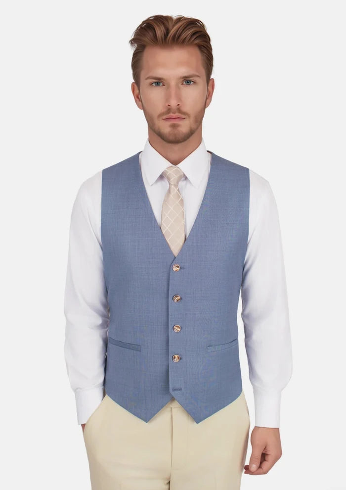 Vista Blue Sharkskin Vest - SARTORO