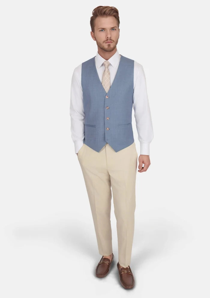 Vista Blue Sharkskin Vest - SARTORO