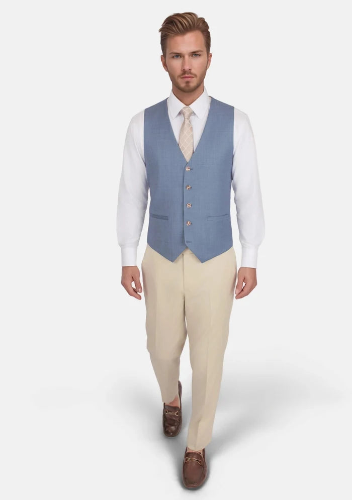 Vista Blue Sharkskin Vest - SARTORO
