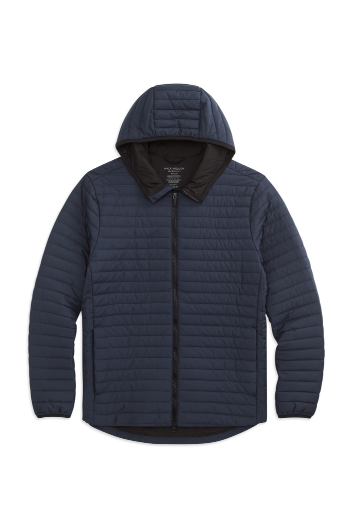 Front view of WARMKNIT AIR Hooded Jacket in Total Eclipse / True Black