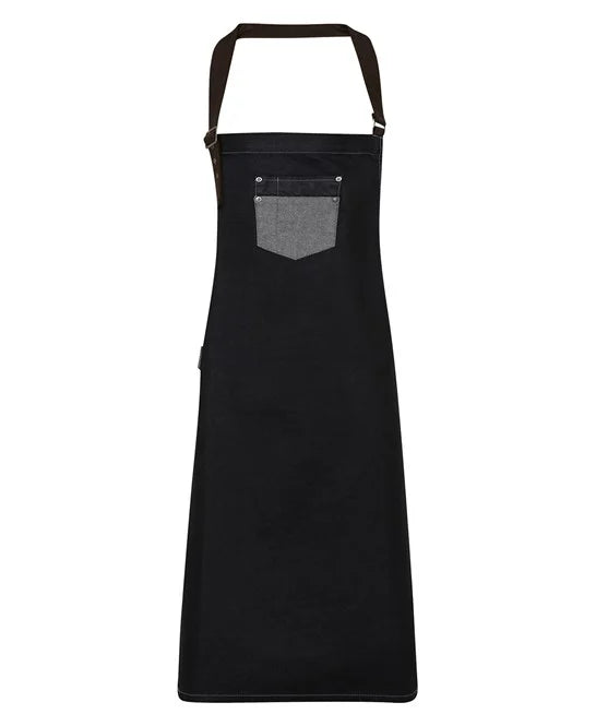 waxed-look denim bib apron with faux leather PR136