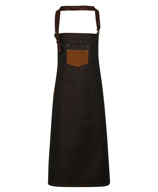 waxed-look denim bib apron with faux leather PR136