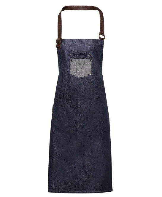 waxed-look denim bib apron with faux leather PR136