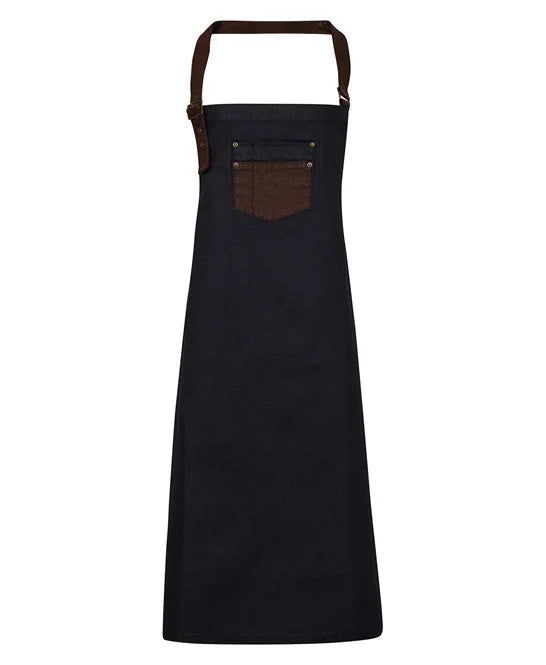 waxed-look denim bib apron with faux leather PR136