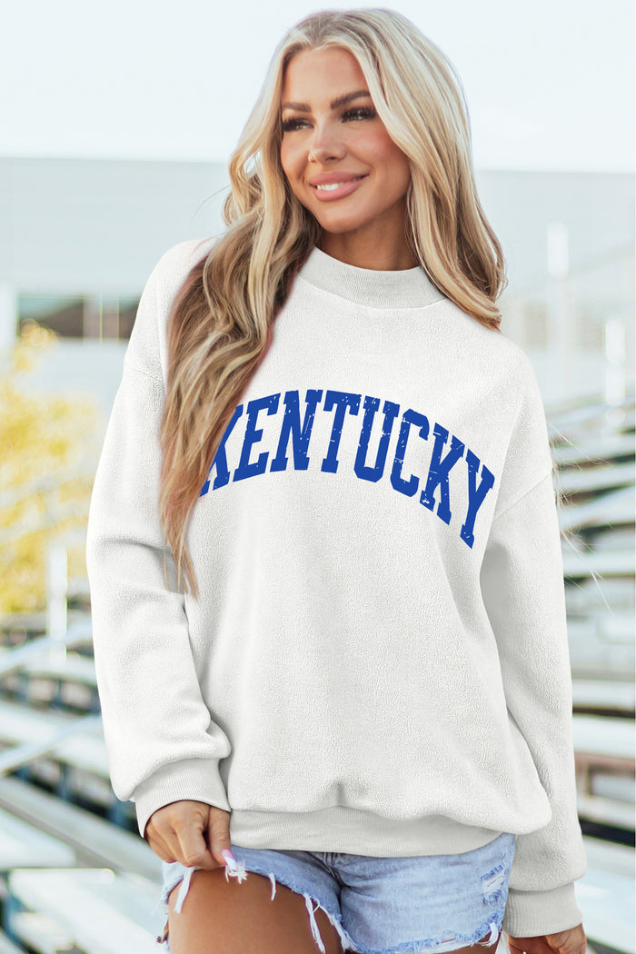 White Kentucky Graphic Mock Neck Reversible Sweatshirt