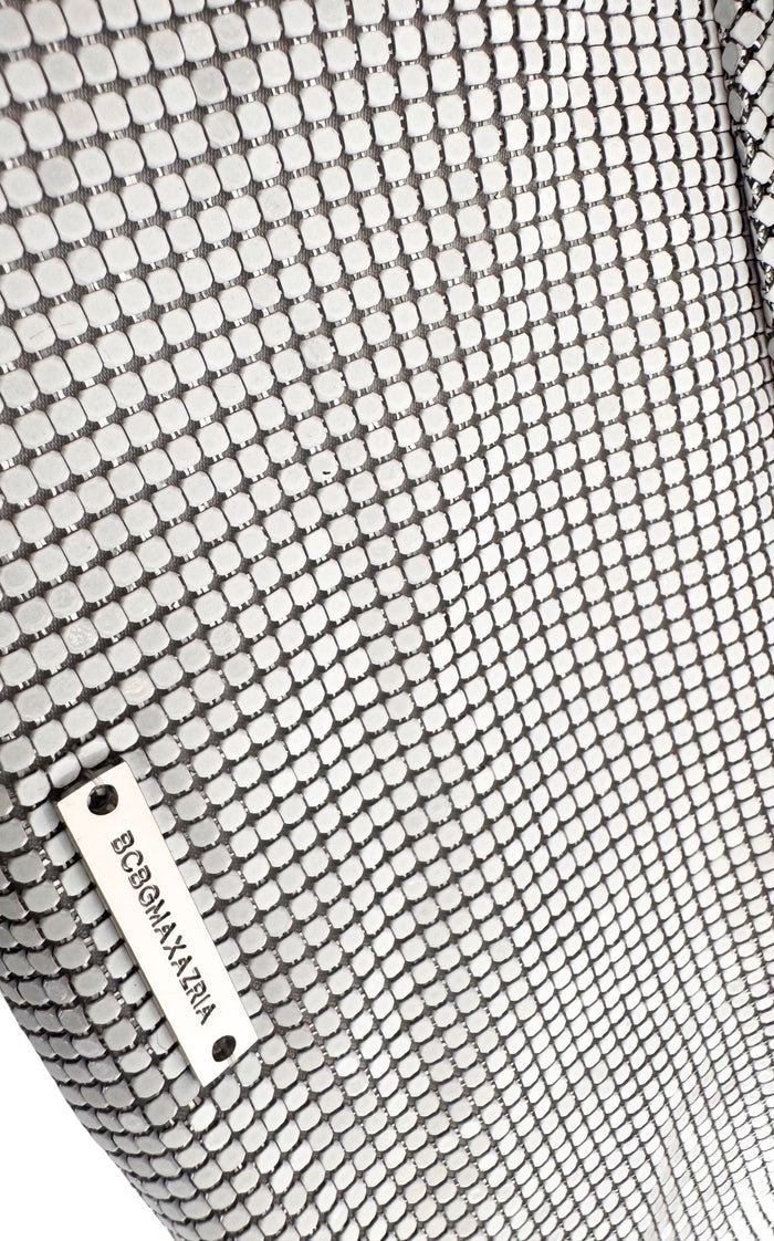 BCBG Max Azria white metal mesh fold-over clutch evening bag