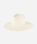 A white wide brim fedora straw hat on a white background #color_white