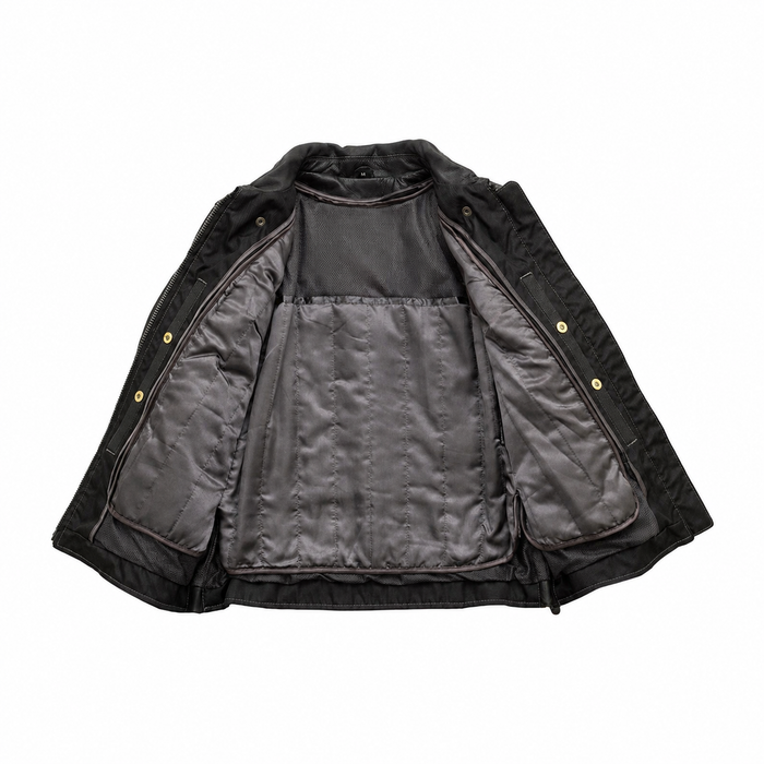 Women's Freedom leather motorcycle jacket interior with gray insulated liner