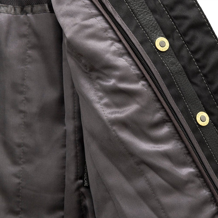 Women's Freedom leather motorcycle jacket removable gray satin liner detail