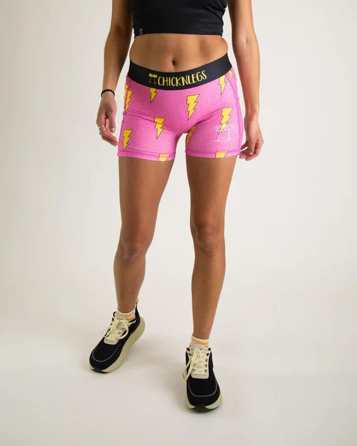 Women's Hot Pink Bolts 3" Compression Running Shorts