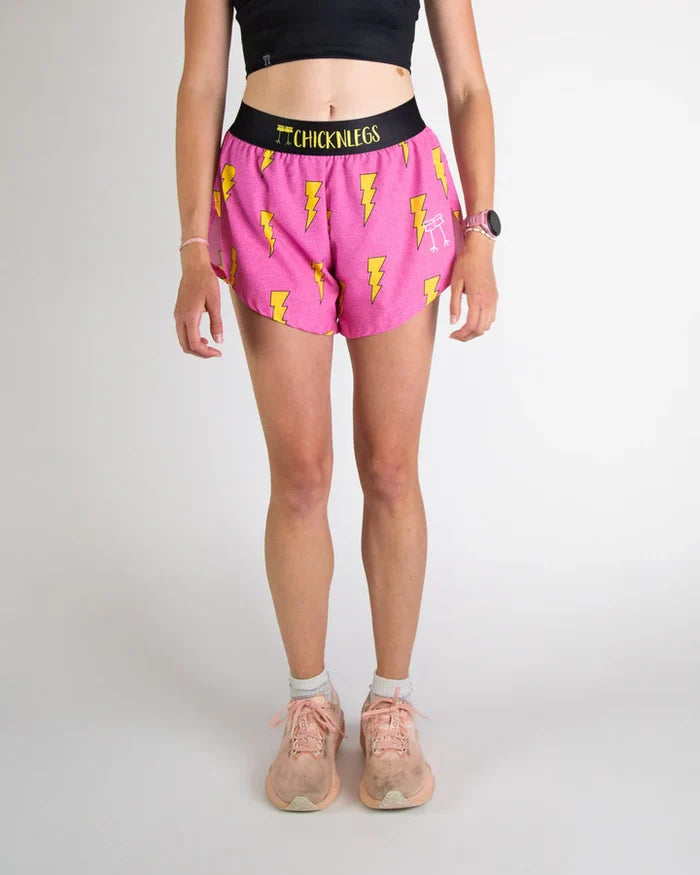Women's Hot Pink Bolts 4" Split Running Shorts