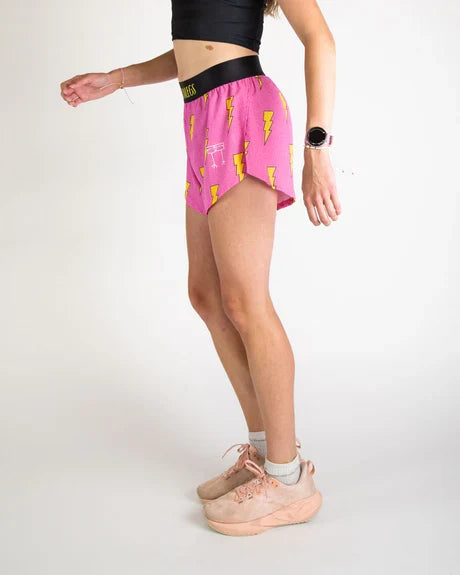 Women's Hot Pink Bolts 4" Split Running Shorts