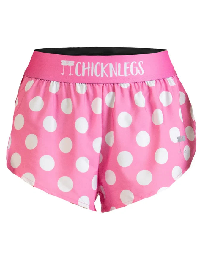 Women's Pink Polka Dot 1.5" Split Running Shorts