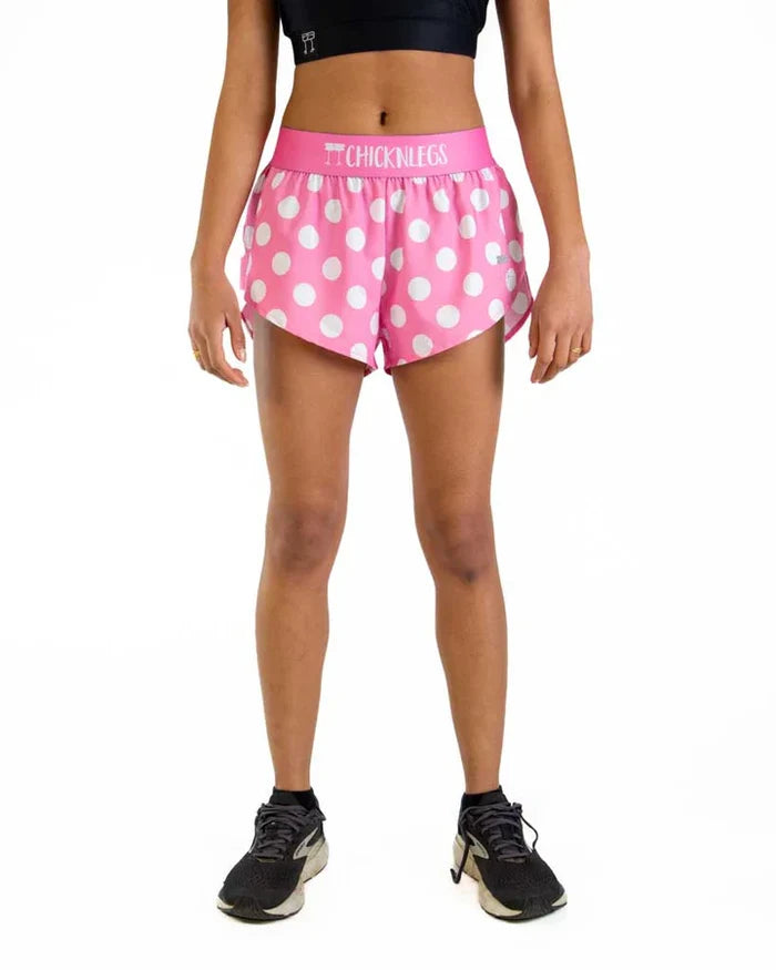 Women's Pink Polka Dot 1.5" Split Running Shorts