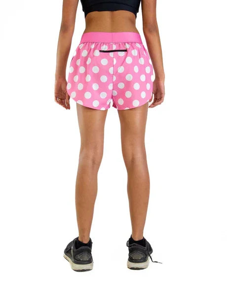 Women's Pink Polka Dot 1.5" Split Running Shorts