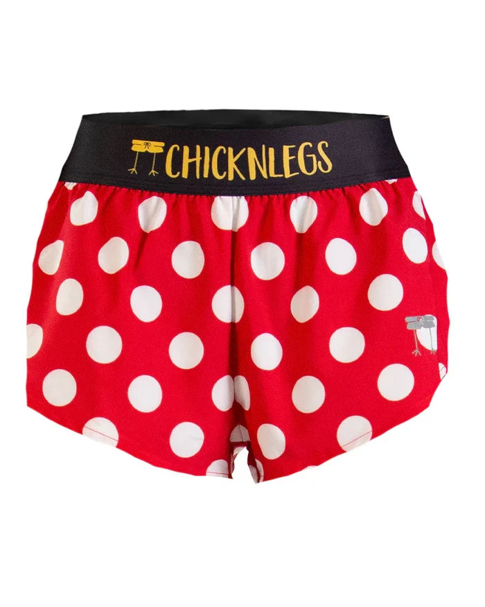 Women's Red Polka Dot 1.5" Split Running Shorts