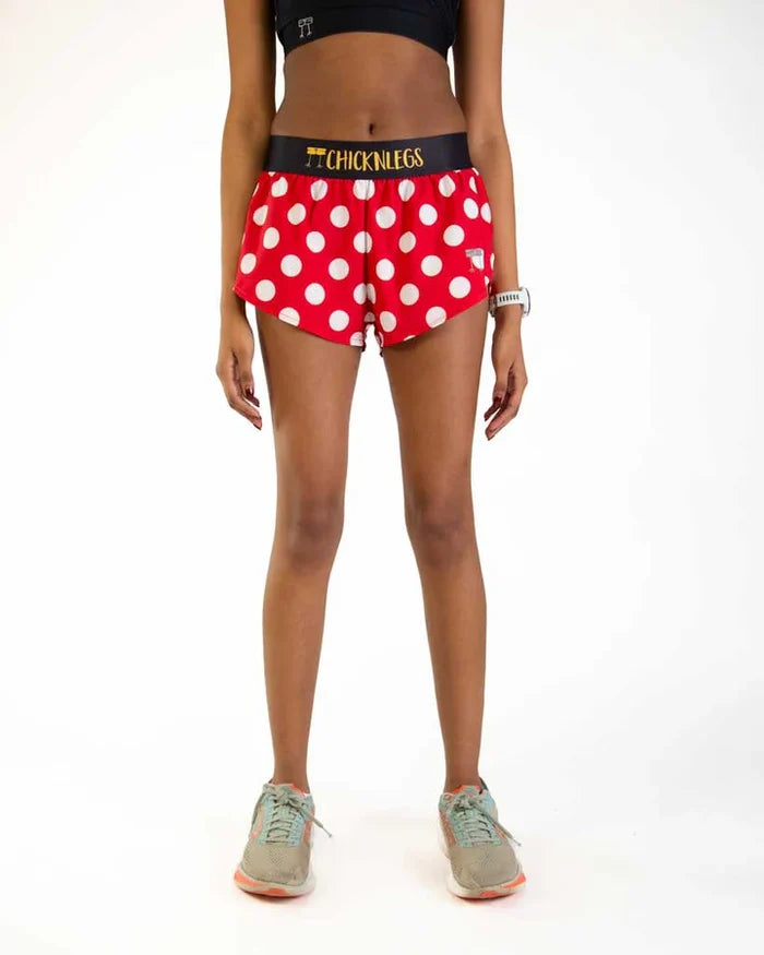 Women's Red Polka Dot 1.5" Split Running Shorts