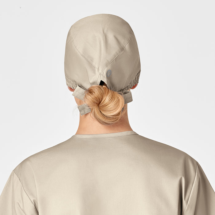 WonderWORK Unisex Tie Back Scrub Cap Khaki side detail 1