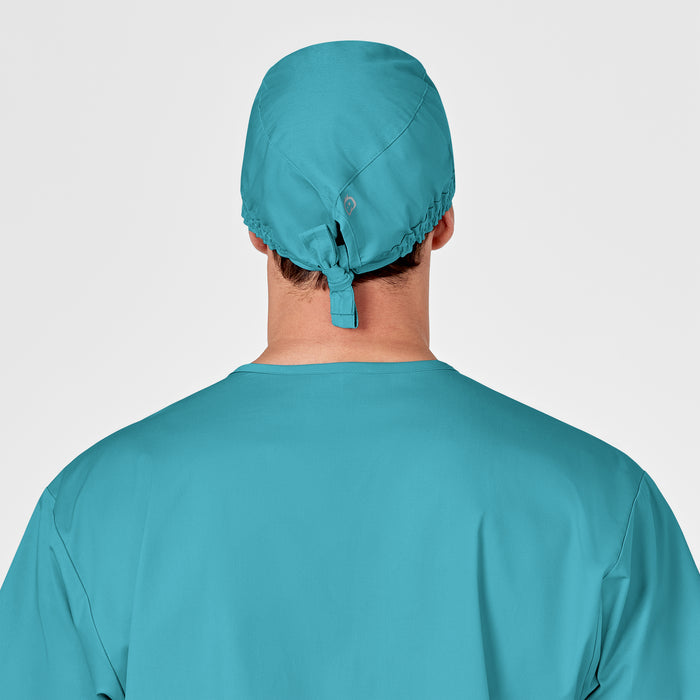WonderWORK Unisex Tie Back Scrub Cap Teal Blue back view