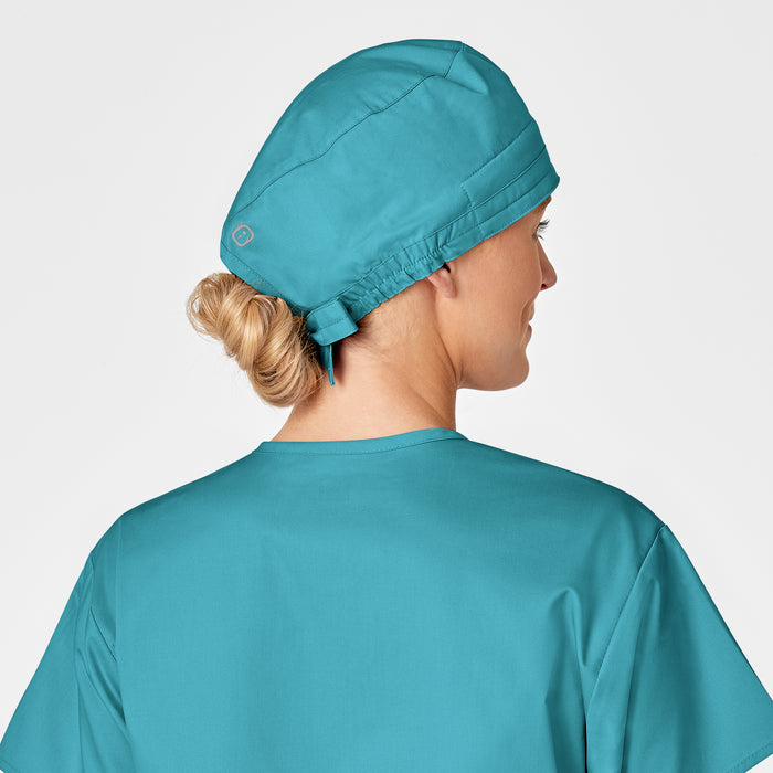 WonderWORK Unisex Tie Back Scrub Cap Teal Blue front detail