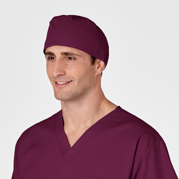 WonderWORK Unisex Tie Back Scrub Cap Wine side view