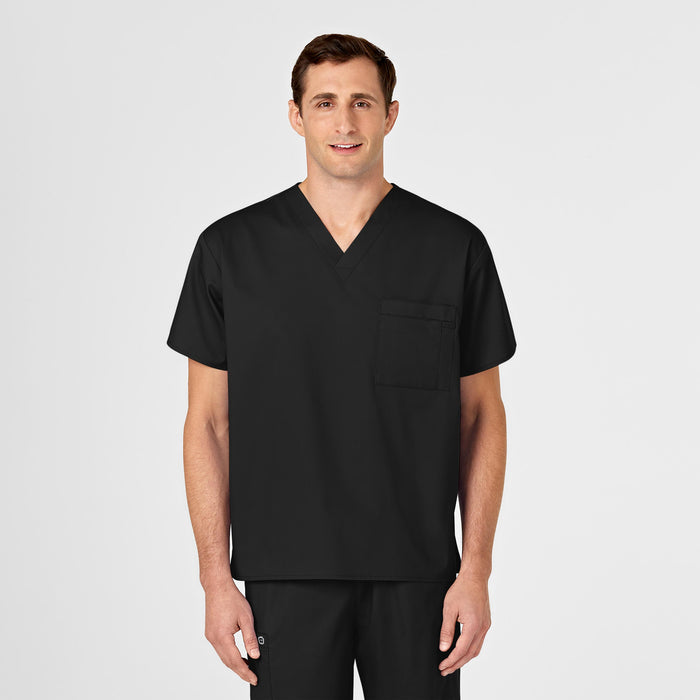 WonderWORK Unisex V-Neck Scrub Top Black front detail