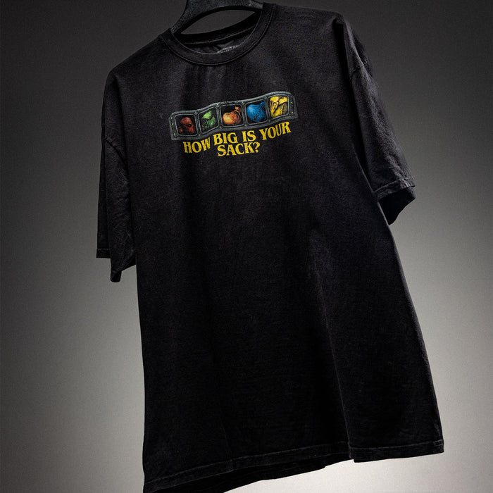 World of Warcraft How Big is Your Sack Black T-Shirt - Hanging Up View