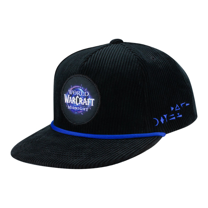 World of Warcraft: Midnight Logo Black Corduroy Snapback Hat - Front Angle View