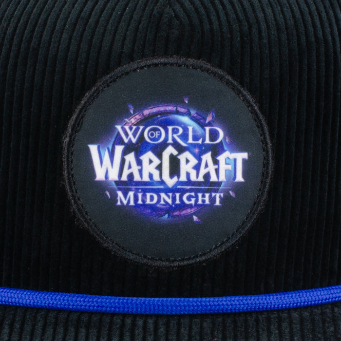 World of Warcraft: Midnight Logo Black Corduroy Snapback Hat - Close Up View
