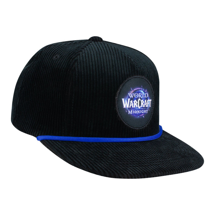 World of Warcraft: Midnight Logo Black Corduroy Snapback Hat - Front Angle View
