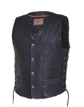 Men's Wrangler Leather Vest: Mens Premium side laced leather vest 2 exterior pockets &amp; 2 inside concealedcarry pockets