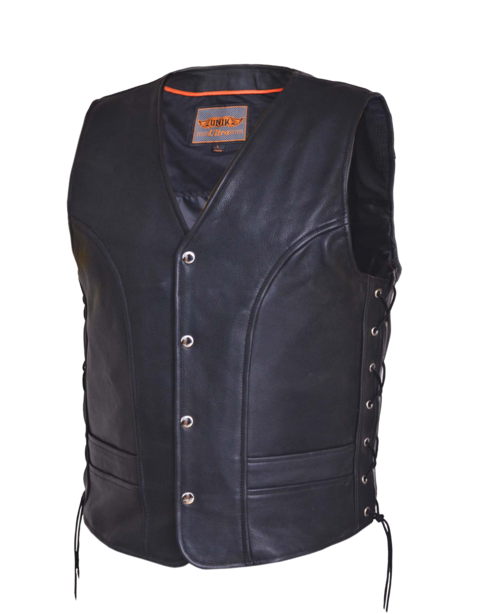 Men's Wrangler Leather Vest: Mens Premium side laced leather vest 2 exterior pockets &amp; 2 inside concealedcarry pockets