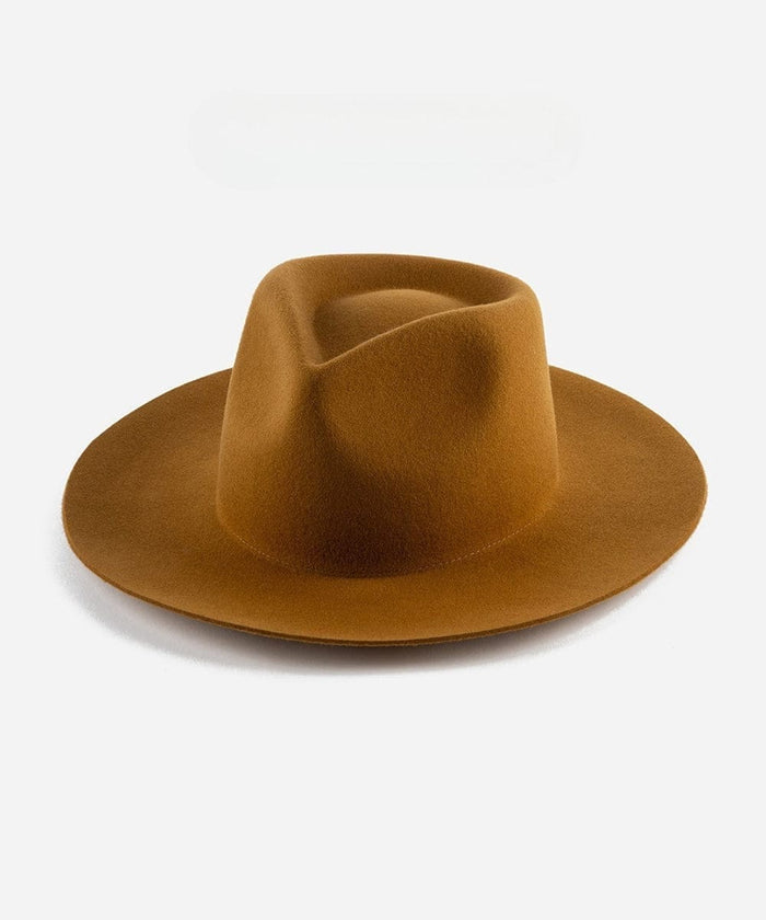 A cinnamon colored fedora hat on a white background #color_cinnamon