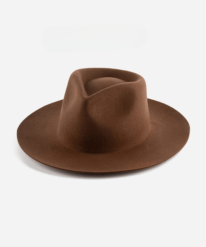 A dark oak colored fedora hat on a white background #color_dark oak