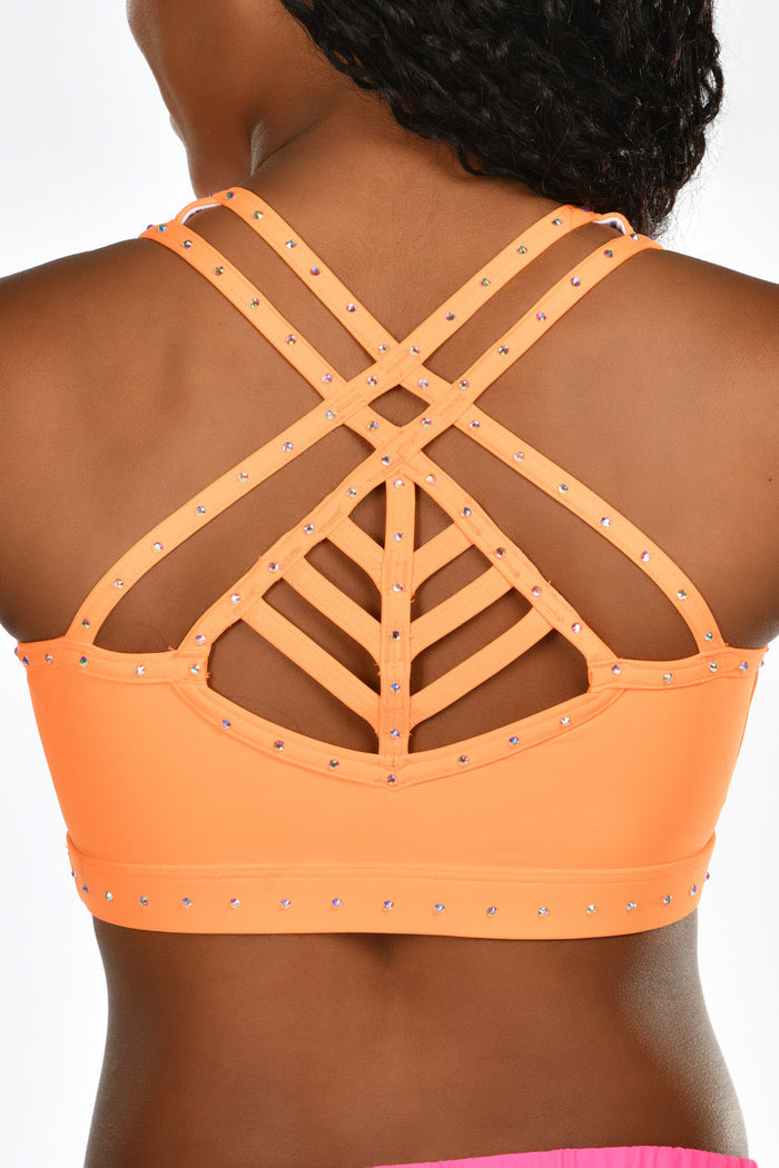 Zesty Crystal Sports Bra in Tangerine